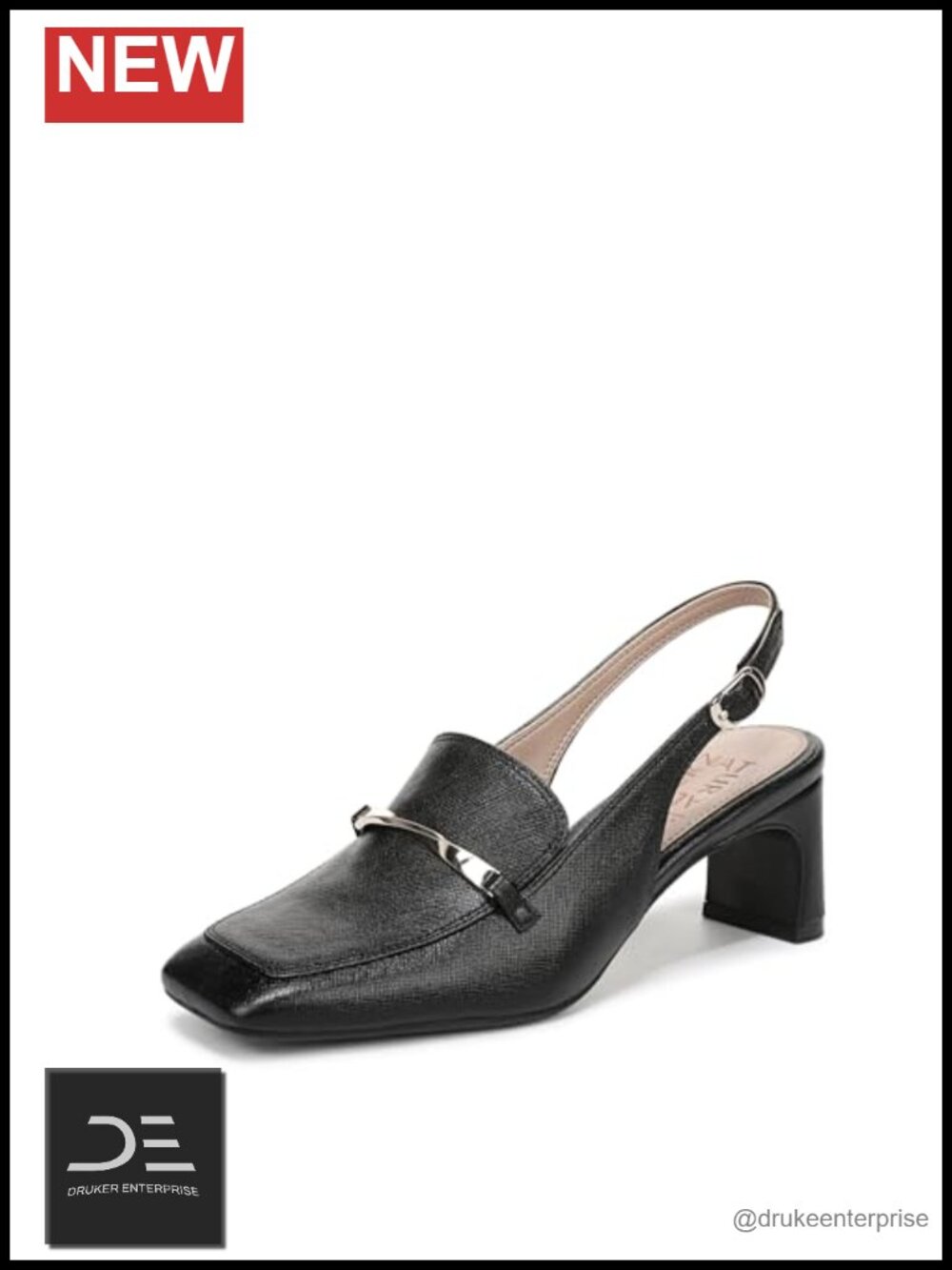 Naturalizer Cypress Women's Leather Slingback Block Heel Pumps Square Toe